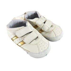 Annnowl Baby Sneakers Faux Leather Soft Sole White Gold Size 3 12-18 Month